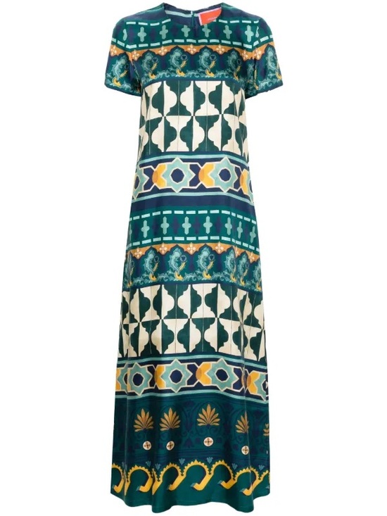 La Double J Dresses & Skirts - La DoubleJ Geometric Print Silk Swing Dress Small Green